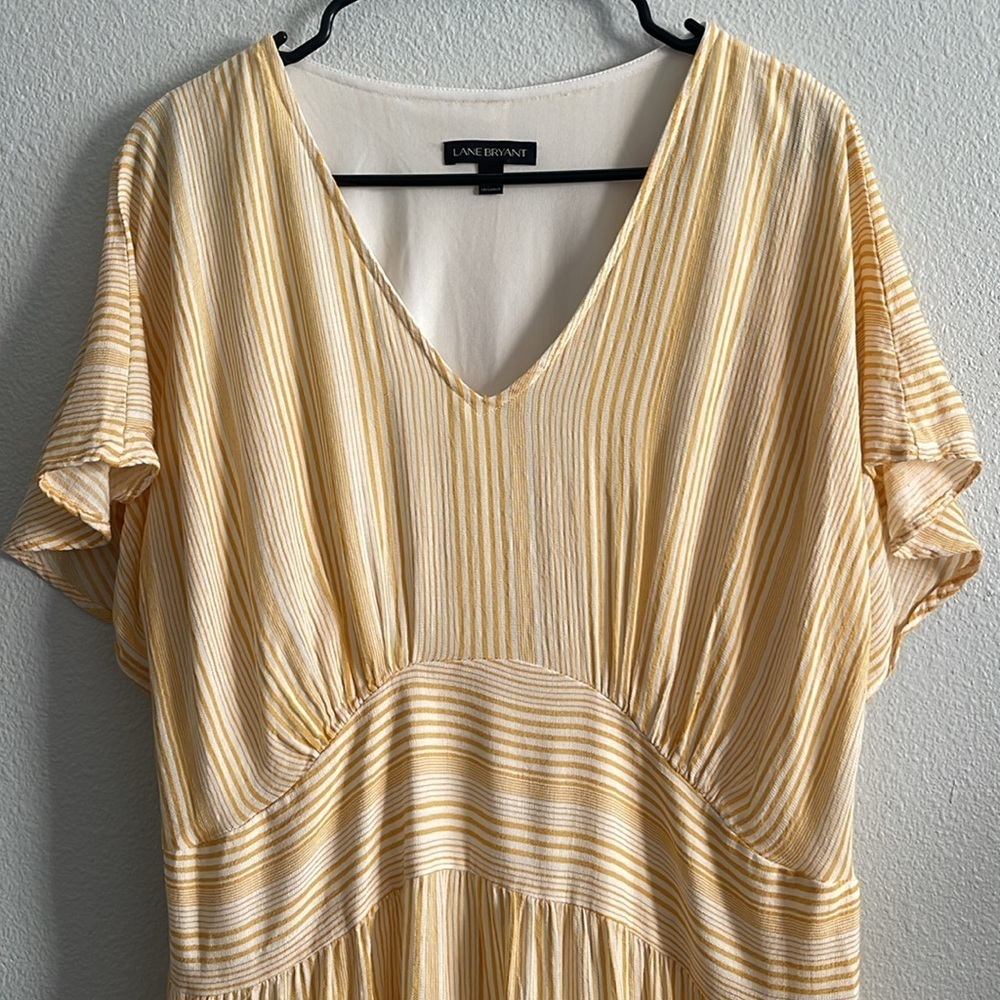 Lane Bryant Yellow White V-Neck Short Sleeve Tiered Midi Dress Size 16 - Picture 3 of 12